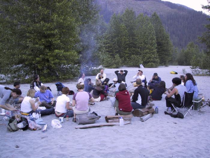 The Sqamisch Nation people tell some old stories at the campfire.